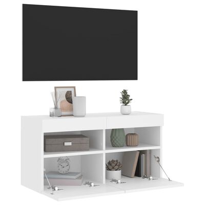 vidaXL Vegghengt TV-benk med LED hvit 80x30x40 cm