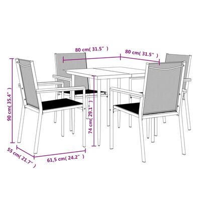 vidaXL Hagespisegruppe 5 deler svart textilene og stål