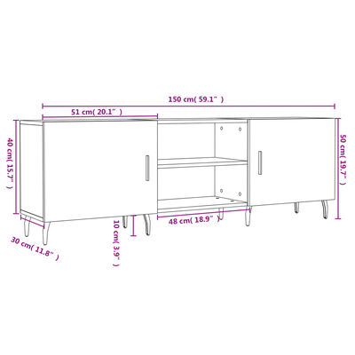 vidaXL TV-benk høyglans hvit 150x30x50 cm konstruert tre