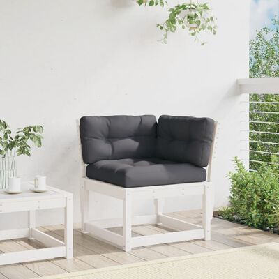 vidaXL Hagesofa for hjørne med pute hvit 73x73x78 cm heltre furu