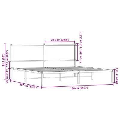 vidaXL Sengeramme i metall uten madrass røkt eik 160x200 cm