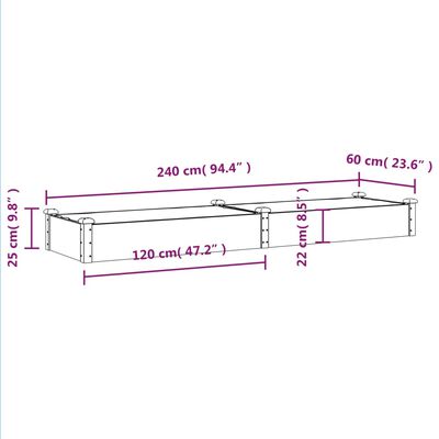 vidaXL Høybed med foring brun 240x60x25 cm heltre gran