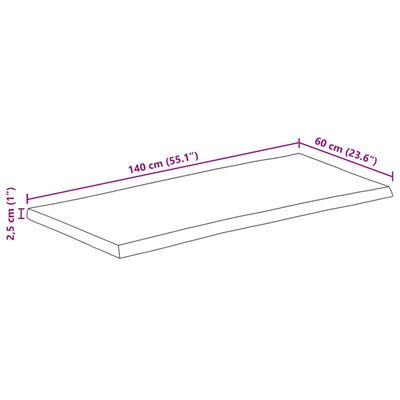 vidaXL Bordplate 140x60x2,5 cm rektangulær heltre akasie naturlig kant