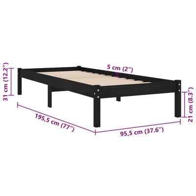 vidaXL Sengeramme svart heltre 90x190 cm Single