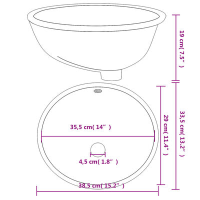 vidaXL Baderomsvask hvit 38,5x33,5x19 cm oval keramikk