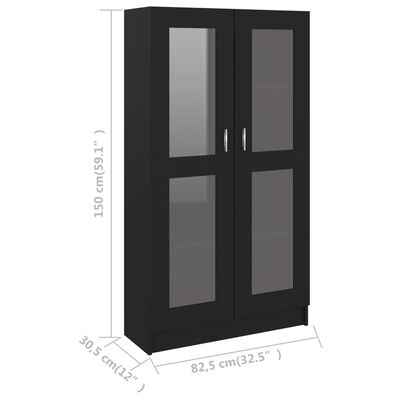 vidaXL Vitrine svart 82,5x30,5x150 cm konstruert tre