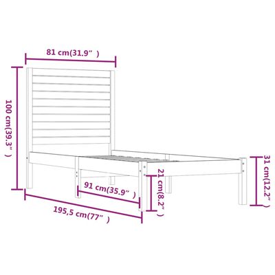 vidaXL Sengeramme honningbrun heltre 75x190 cm Small Single