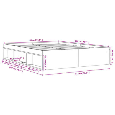 vidaXL Sengeramme sonoma eik 140x200 cm