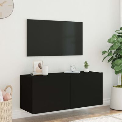 vidaXL Vegghengt TV-benk med LED svart 100x35x41 cm