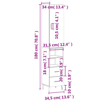 vidaXL Highboard sonoma eik 34,5x34x180 cm konstruert tre