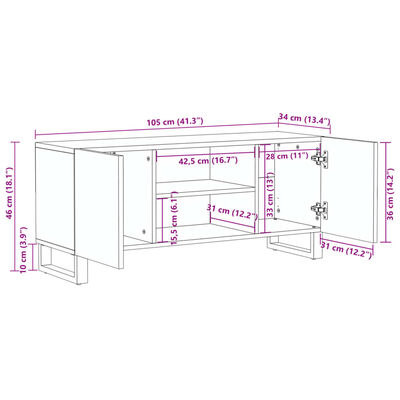 vidaXL TV-benk hvit 105x34x46 cm grovt heltre mangotre