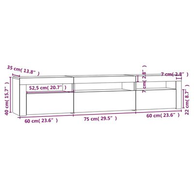 vidaXL TV-benk med LED-lys høyglans hvit 195 x 35 x 40 cm