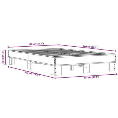 vidaXL Sengeramme røkt eik 120x200 cm konstruert tre og metall