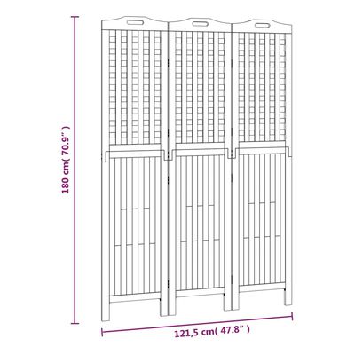 vidaXL Romdeler 3 paneler 121,5x2x180 cm heltre akasie