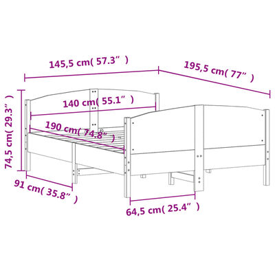 vidaXL Sengeramme uten madrass 140x190 cm heltre furu