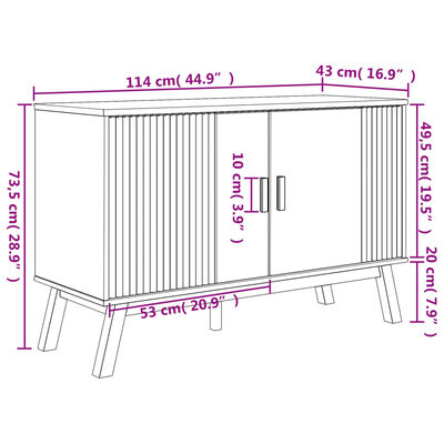 vidaXL Skjenk OLDEN grå og brun 114x43x73,5 cm heltre furu