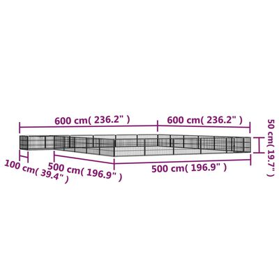 vidaXL Hundegrind med 24 paneler svart 100x50 cm pulverlakkert stål