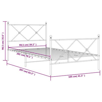 vidaXL Sengeramme i metall med hode- og fotgavl hvit 100x200 cm