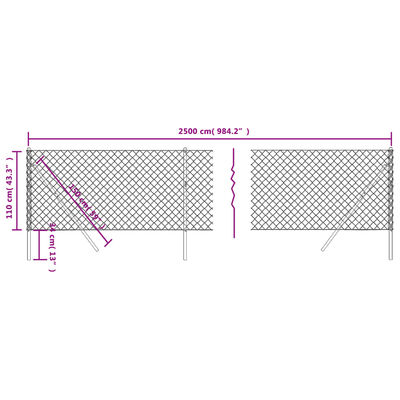 vidaXL Kjedegjerde antrasitt 1,1x25 m