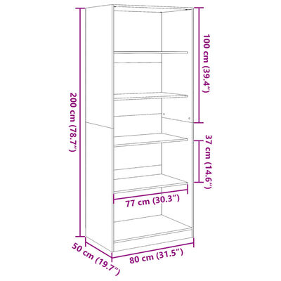 vidaXL Garderobe røkt eik 80x50x200 cm konstruert tre