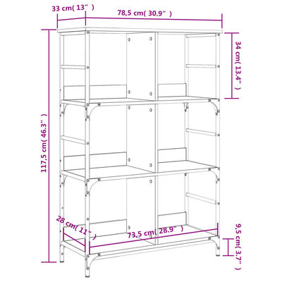 vidaXL Bokhylle sonoma eik 78,5x33x117,5 cm konstruert tre