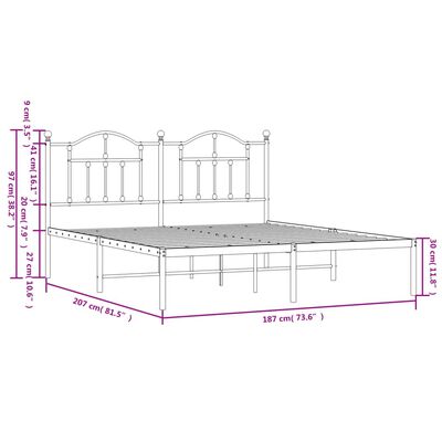 vidaXL Sengeramme i metall med sengegavl hvit 180x200 cm