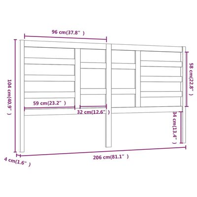 vidaXL Sengegavl grå 206x4x104 cm heltre furu