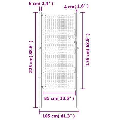 vidaXL Hageport antrasitt 105x225 cm stål