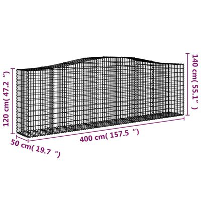 vidaXL Gabionkurver buede 3 stk 400x50x120/140 cm galvanisert jern