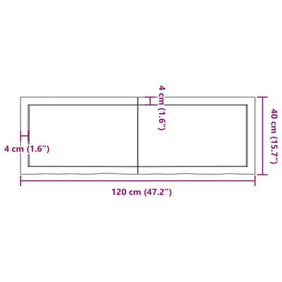 vidaXL Bordplate mørkebrun 120x40x(2-4) cm behandlet heltre eik