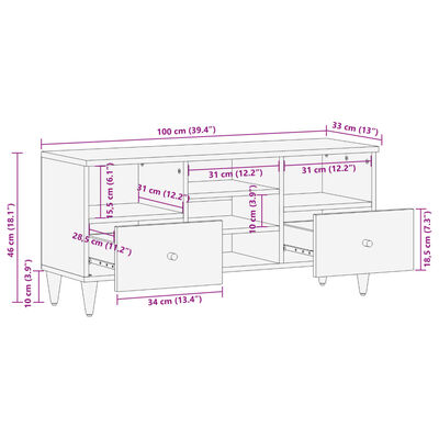 vidaXL TV-benk 100x33x46 cm heltre mango