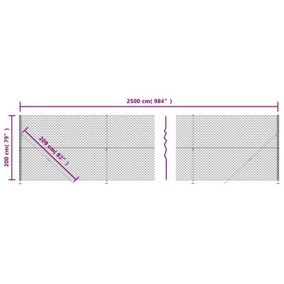 vidaXL Kjettinggjerde med flens sølv 2x25 m