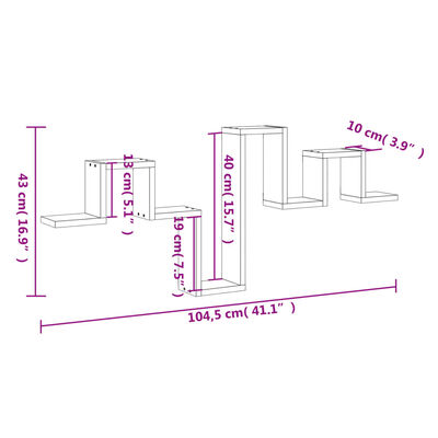 vidaXL Vegghylle røkt eik 104,5x10x43 cm konstruert tre