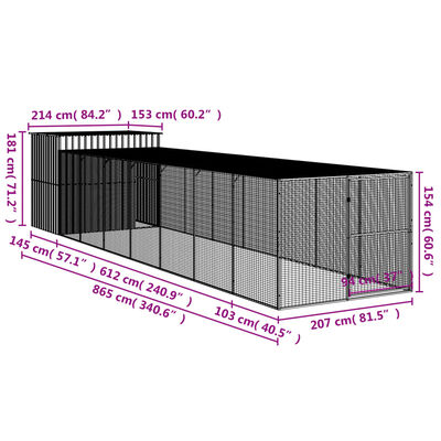 vidaXL Hundehus med tak lysegrå 214x865x181 cm galvanisert stål