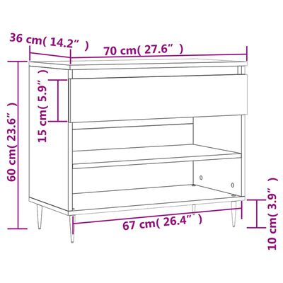 vidaXL Skoskap svart 70x36x60 cm konstruert tre