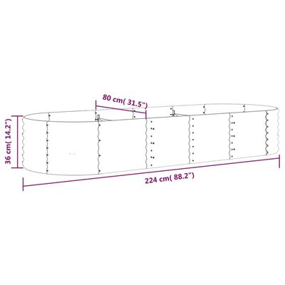 vidaXL Høybed pulverlakkert stål 224x80x36 cm grønn