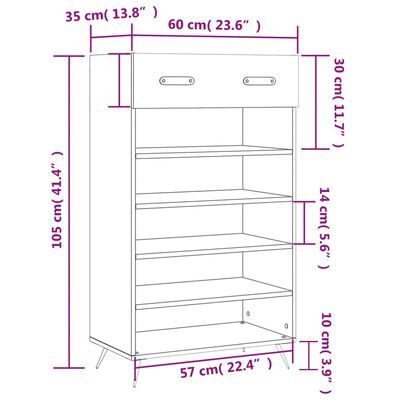 vidaXL Skohylle svart 60x35x105 cm konstruert tre