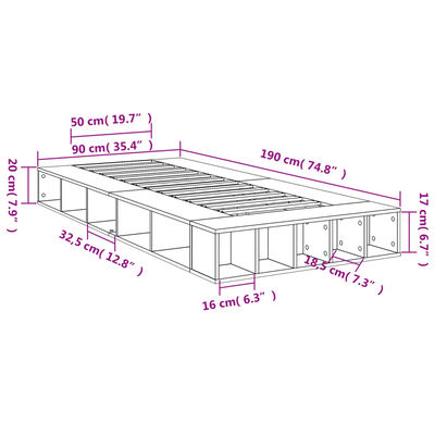 vidaXL Sengeramme hvit 90x190 cm konstruert tre