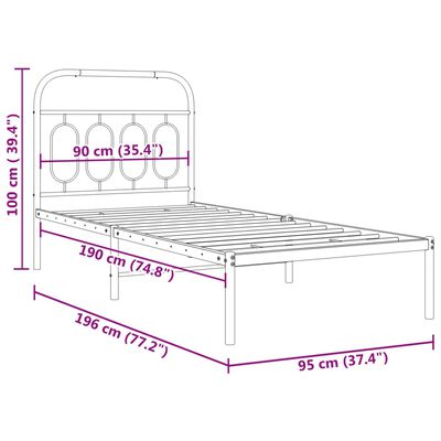 vidaXL Sengeramme i metall med hodegavl svart 90x190 cm