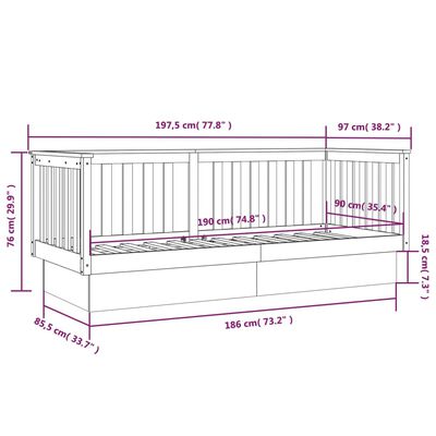 vidaXL Dagseng uten madrass 90x190 cm heltre furu