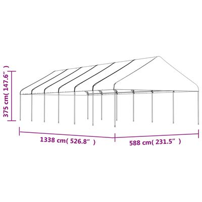 vidaXL Paviljong med tak hvit 13,38x5,88x3,75 m polyetylen