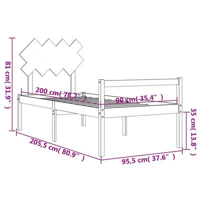 vidaXL Seniorseng med hodegavl hvit 90x200 cm heltre