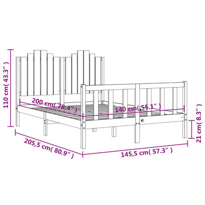 vidaXL Sengeramme med hodegavl svart 140x200 cm heltre