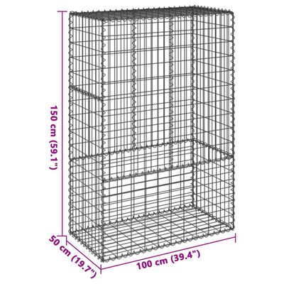 vidaXL Gabionkurv med deksel 100x50x150 cm galvanisert jern