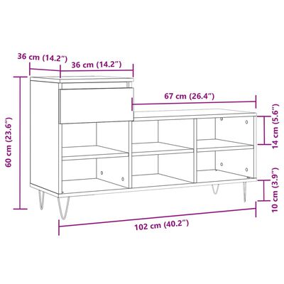 vidaXL Skoskap hvit 102x36x60 cm konstruert tre