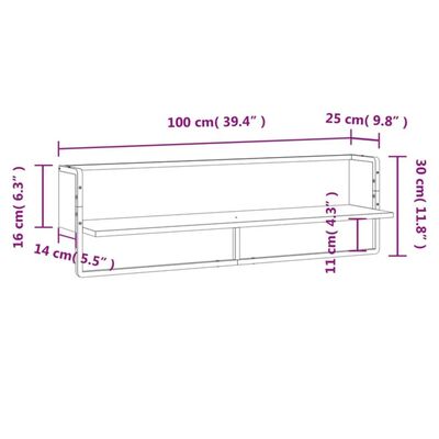 vidaXL Vegghylle med stang røkt eik 100x25x30 cm