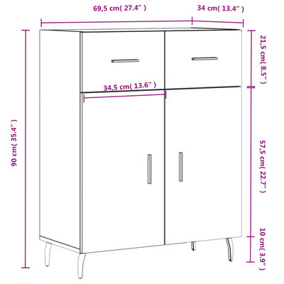 vidaXL Skjenk grå sonoma 69,5x34x90 cm konstruert tre