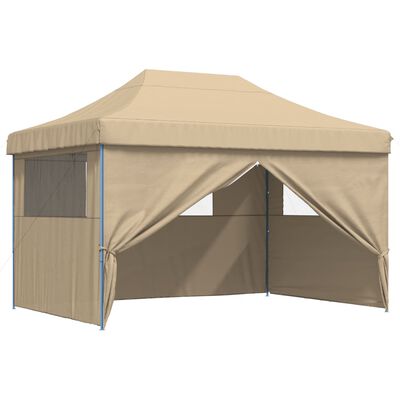 vidaXL Sammenleggbart partytelt pop-up med 4 sidevegger beige