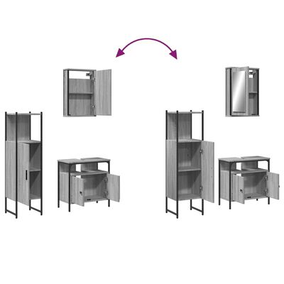 vidaXL Baderomsskapsett 3 deler grå sonoma konstruert tre