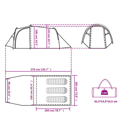 vidaXL Tunneltelt for camping 3 personer oransje vanntett